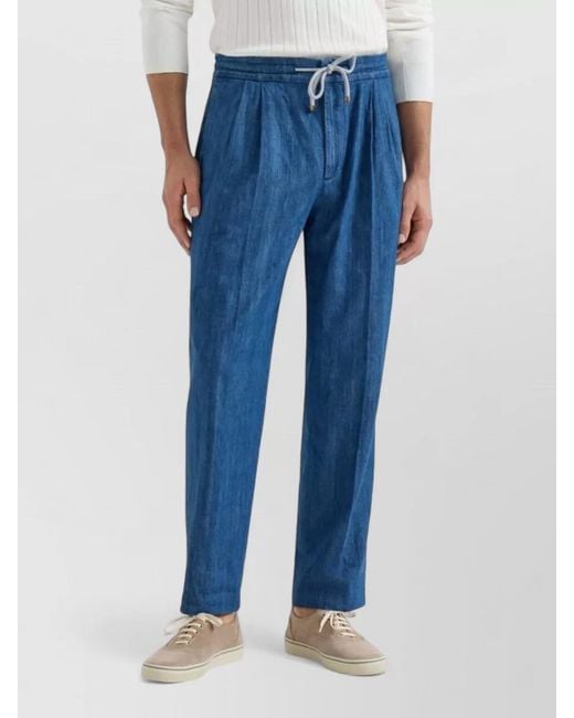 Brunello Cucinelli Blue Cotton Tapered Trousers for men