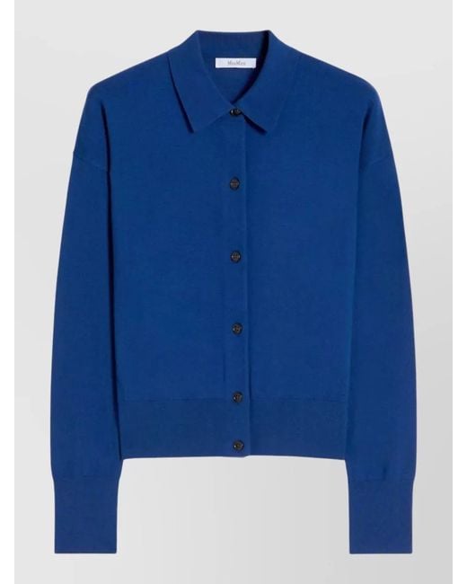 Max Mara Blue Ribbed Slim-Fit Wool Cardigan
