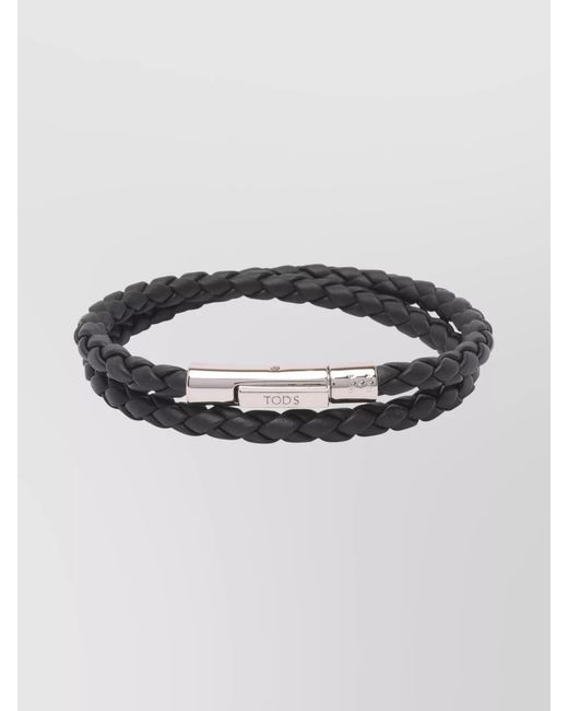 Tod's Black Leather Braided Bracelet for men