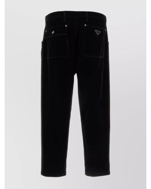Prada Black Velvet Cropped Trousers for men