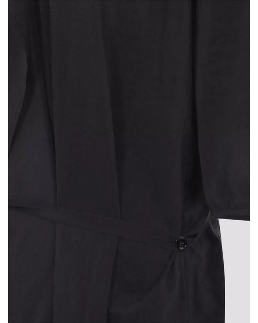 Lemaire Black Silk Asymmetric Belted Shirt Midi Dress