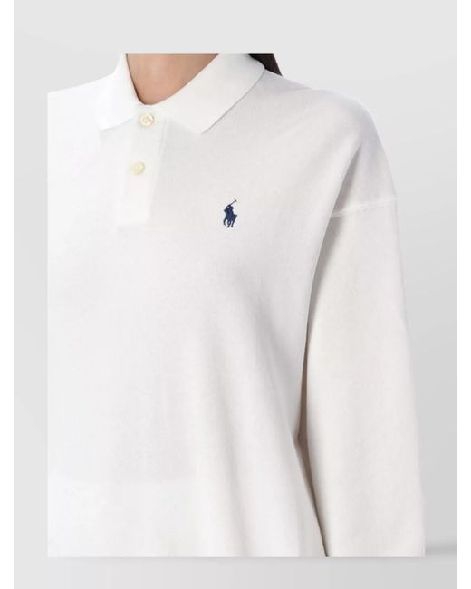 Polo Ralph Lauren White Ribbed Relaxed-Fit Long-Sleeve Polo Top