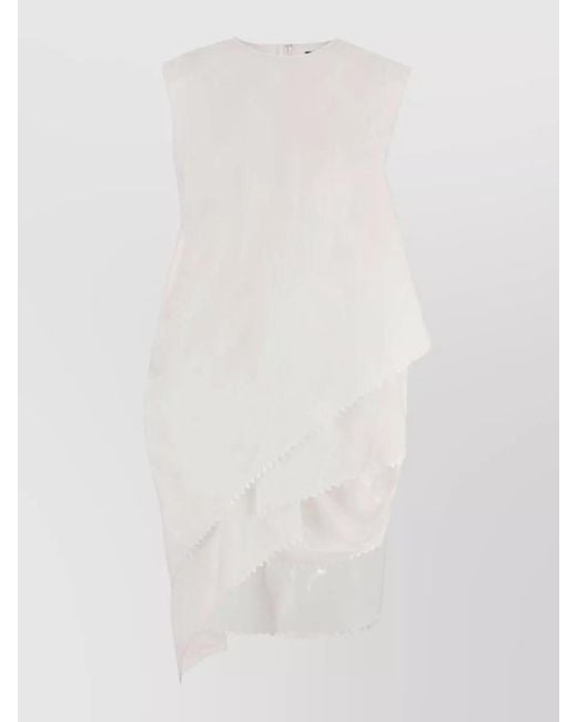 Jacquemus White Knee Length Dress Asymmetric Scalloped Hem Sleeveless