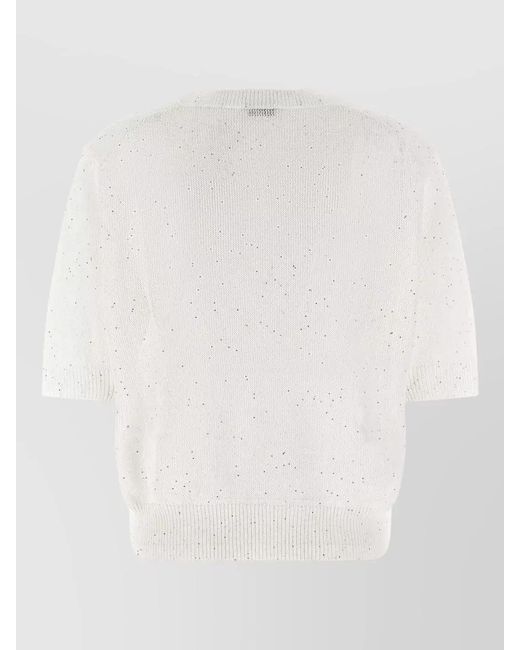Brunello Cucinelli White Sequin Short-Sleeve Jumper