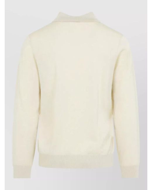 Paul Smith White Long Sleeve Knit Polo Ribbed Cuffs Hem for men