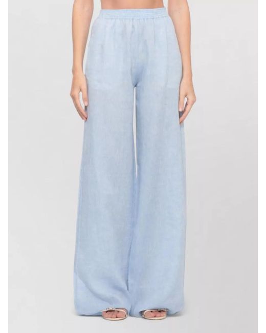 Fabiana Filippi Blue Linen Wide Leg Pants Rear Light Detail