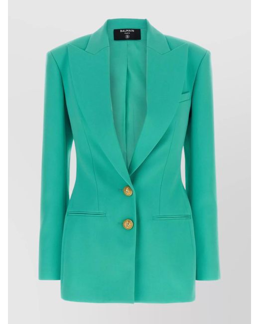 Balmain Green Logo Button Double-Breasted Blazer