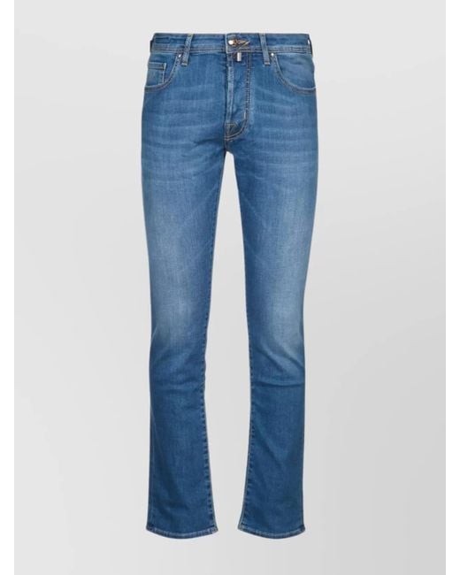 Jacob Cohen Blue Faded Five-Pocket Denim Trousers With Belt Loops for men