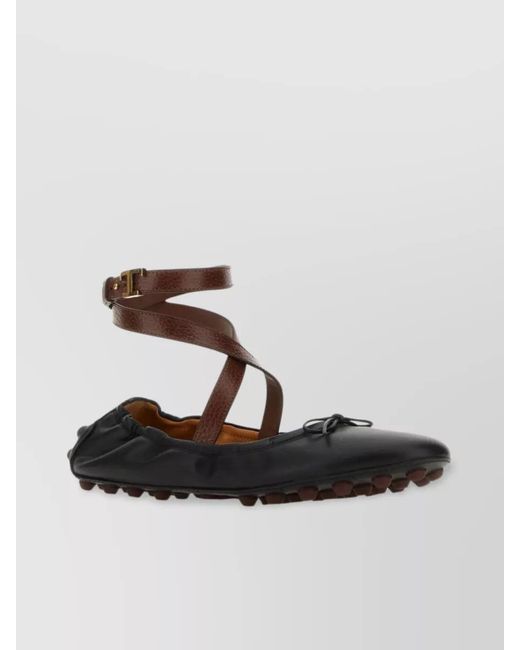 Tod's Black Leather Ankle-Strap Ballerina Flats