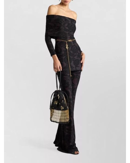 Etro Blue High-Rise Flared Paisley-Jacquard Trousers