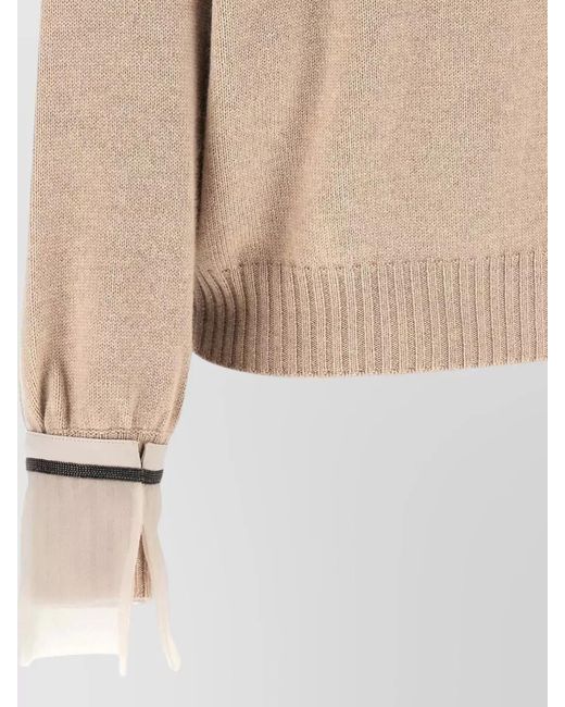 Brunello Cucinelli Natural Cashmere Sweater Removable Monile Silk Cuffs