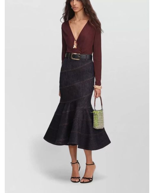 Self-Portrait Multicolor Denim Midi Dress Belted Mermaid Hem