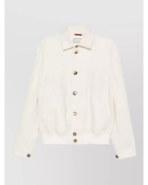 Brunello Cucinelli Natural Silk Linen Wool Hopsack Shirt Jacket for men