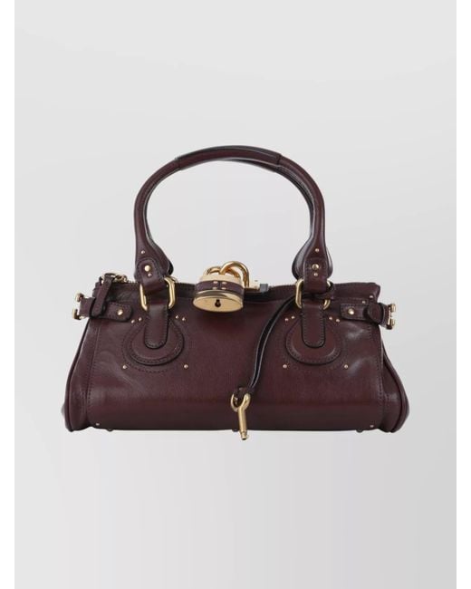 Chloé Brown Double Handle Shoulder Bag Padlock Detail