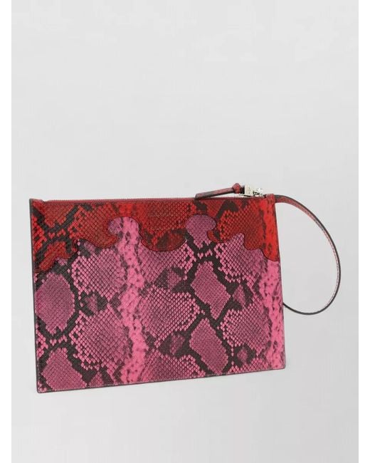 Ganni Red Na Na Snake-Print Clutch Bag