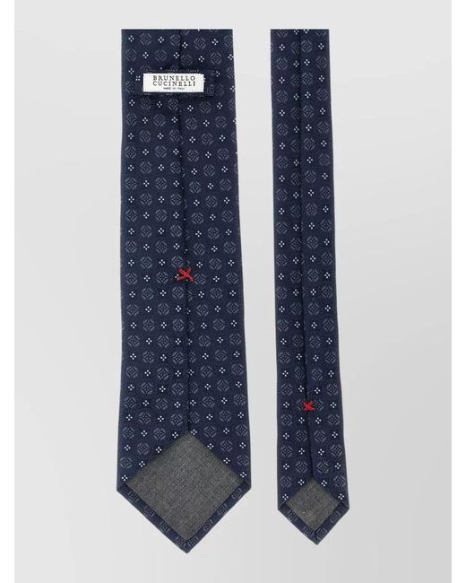Brunello Cucinelli Blue Geometric Pattern Tie Slim Design for men