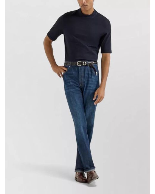 Brunello Cucinelli Blue Denim High-Rise Straight-Leg Jeans for men