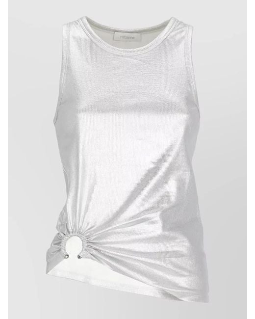 Rabanne White Sleeveless Top Metal Hem Ring Detail