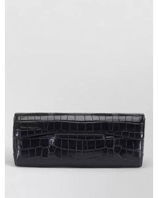 Totême Gray Crocodile Embossed Leather Clutch