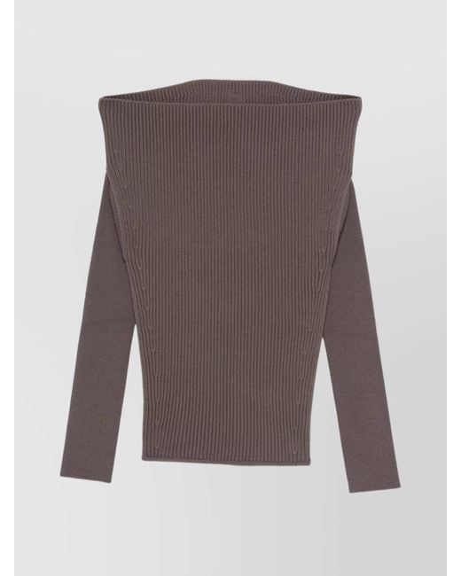 Rick Owens Brown Wool Ribbed Off-Shoulder Knitted Dress