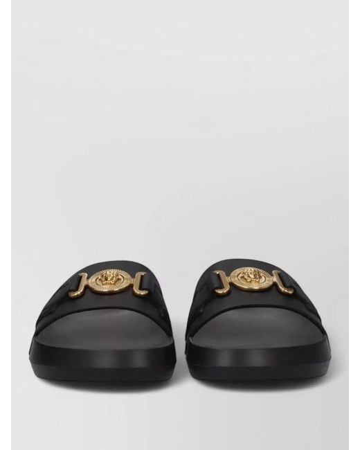 Versace Black Leather Slide Sandals