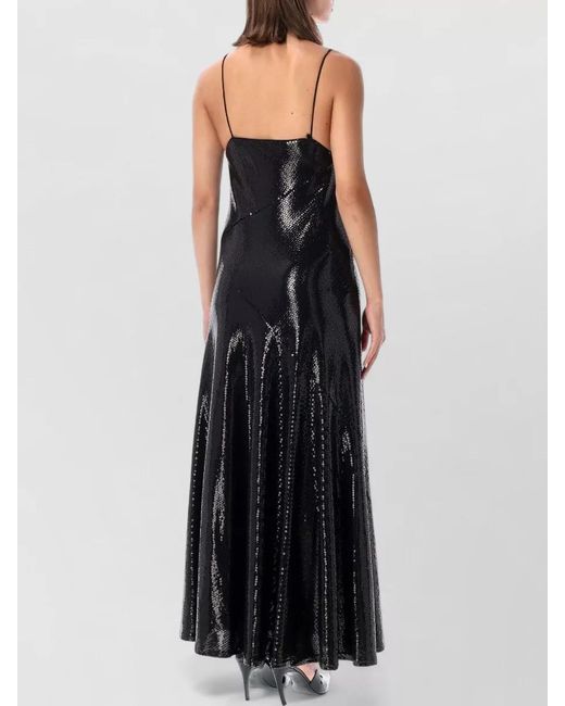 Alberta Ferretti Black Sequin Jersey Long Dress V Neckline