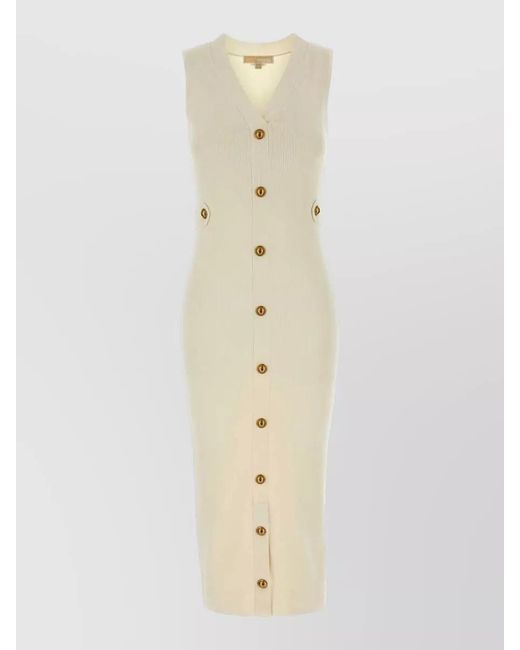 Michael Kors White Ribbed Knit Midi Dress
