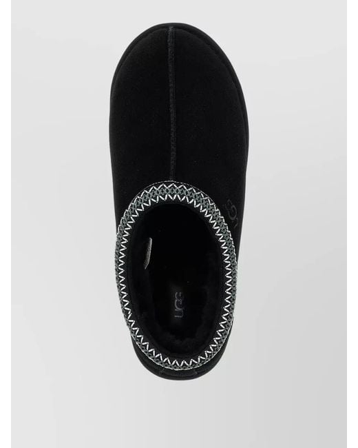 Ugg Black Slippers Embroidered Trim Flat Sole Round Toe for men