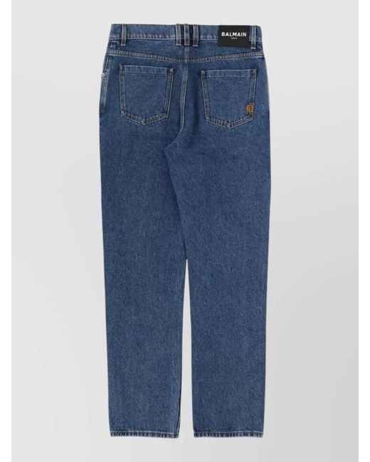 Balmain Blue Straight Leg Denim Jeans Five Pockets for men