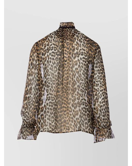 Ganni Multicolor Leopard Print Viscose Long-Sleeve Blouse