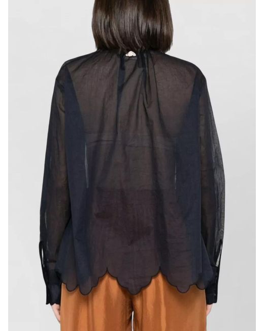 Forte_forte Blue Cotton Shirt Long Sleeves Sheer Embroidery