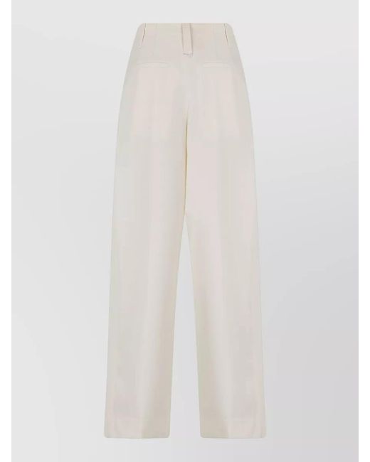 Victoria Beckham White High Waist Tailored Pleated Loose Pants