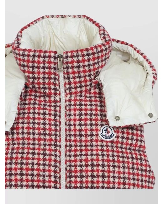 Moncler Red Niverolle Hooded Padded Check Vest Jacket