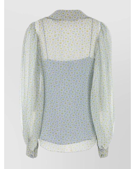 Gucci Blue Floral Print Chiffon Silk Shirt
