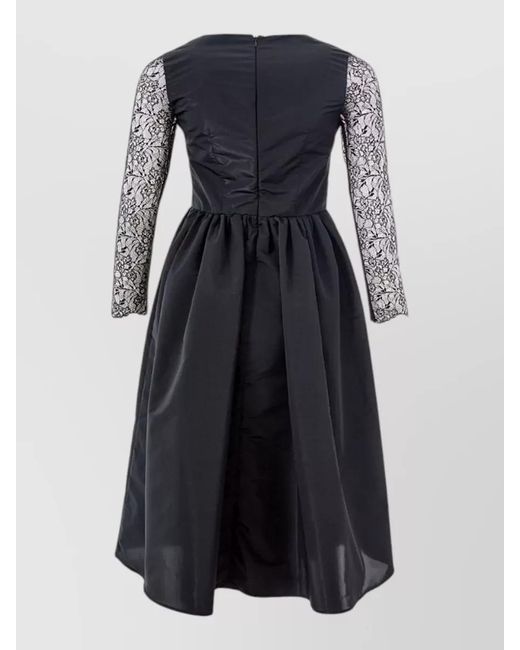 Lardini Black Polyester V-Neck Lace Long-Sleeve Midi Dress