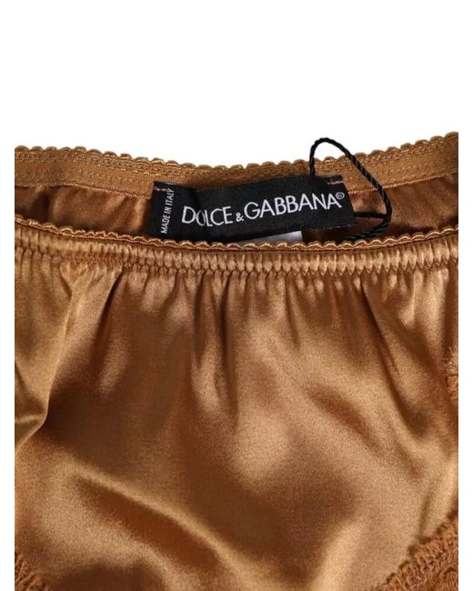 Dolce & Gabbana Brown Silk Lace Slip Panties