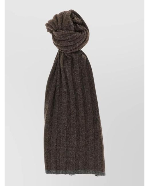 Brunello Cucinelli Multicolor Ribbed Cashmere Border Knit Scarf for men