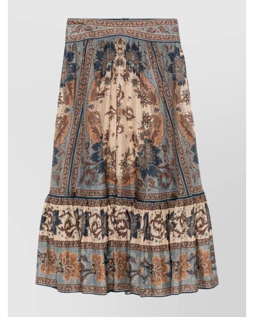 Zimmermann Natural Floral Tiered Silk Skirt