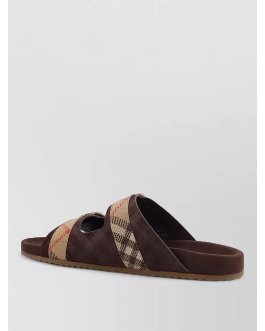 Burberry Brown Leather Check Sandals for men