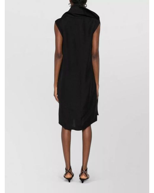 Totême Black Sleeveless High Neck Knee Length Draped Dress