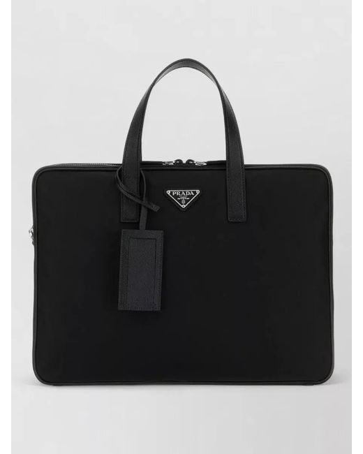 Prada Black Nylon Briefcase Shoulder Bag Rectangular Shape for men