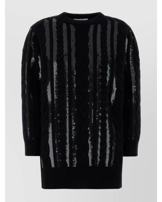 Max Mara Black Cashmere Wool Ribbed Sweater Dress