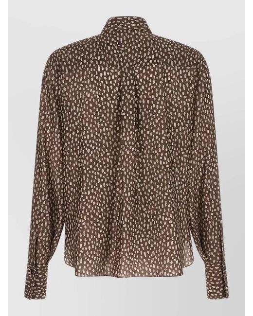 Brunello Cucinelli Brown Silk Shirt Lavallière Collar Polka Dots