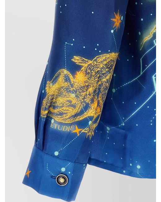 Casablanca Blue Silk Astrology Print Cuban Collar Shirt for men