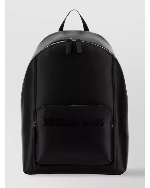 DSquared² Black Leather Backpack With Front Zip Pocket for men