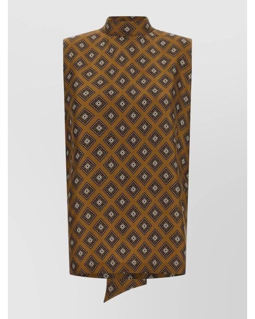 Alberto Biani Brown Geometric Draped Sleeveless High Neck Top