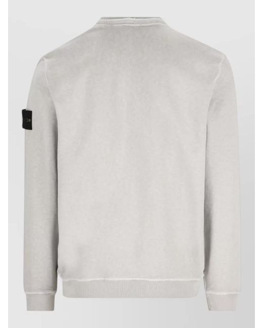 Stone Island White Logo Cotton Sweatshirt Crew Neck Ribbed for men