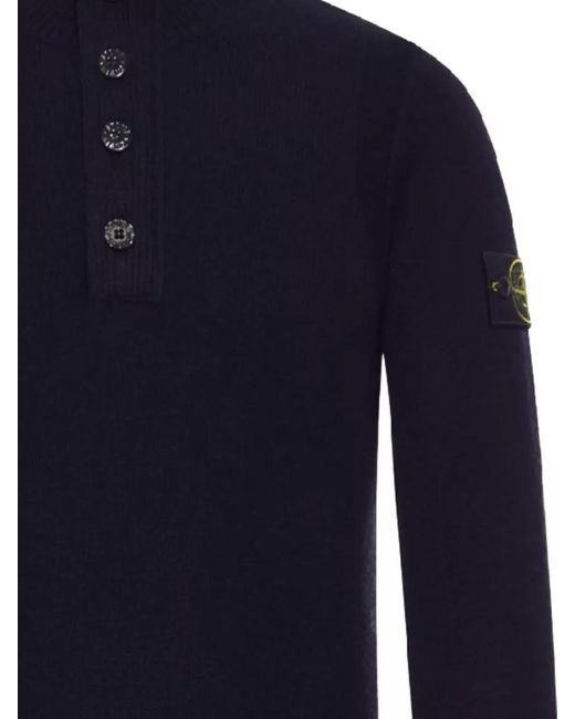 Stone Island Blue Wool Turtleneck Sweater High Neck Knit for men