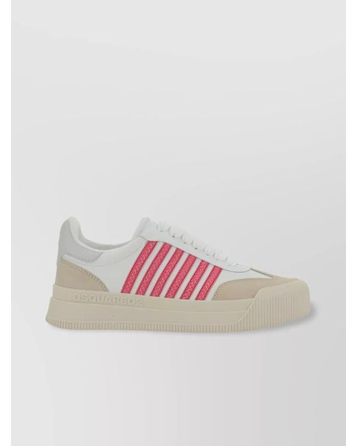 DSquared² Pink Platform Sole Round Toe Leather Sneakers With Contrasting Logo