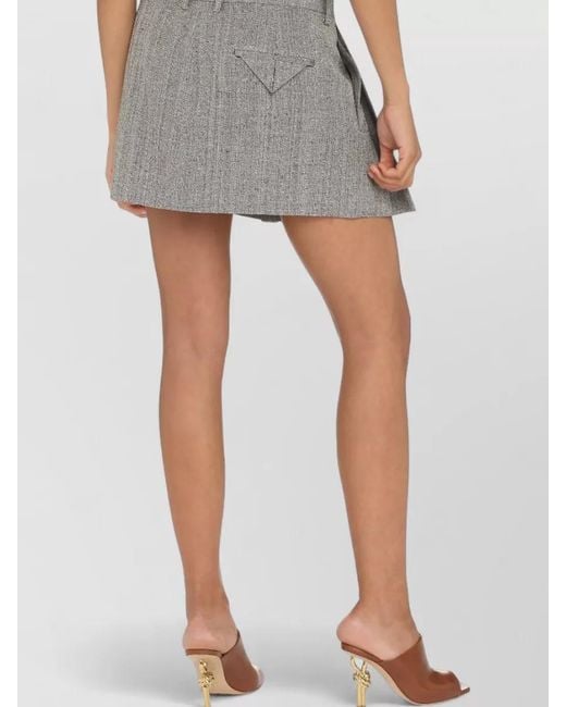 Bottega Veneta Gray Pleated Mini Skirt Textured Fabric Belt Loops